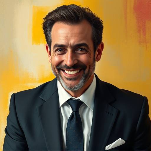 Ritratto astratto di Marco Rossi, un uomo sorridente in giacca e cravatta