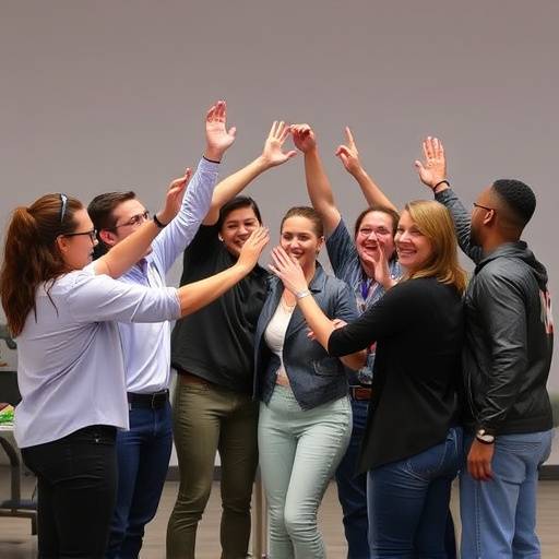 Un team che celebra un successo insieme, mostrando la collaborazione e il lavoro di squadra.